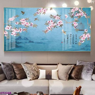 Download file ảnh gốc File tranh cây tiền tài lộc hoa đào tết CT2248 để in ấn