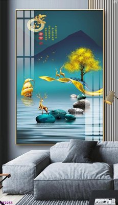 Download file ảnh gốc File tranh cây tiền tài lộc hoa đào tết CT2253 để in ấn