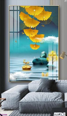 Ảnh gốc File tranh cây tiền tài lộc hoa đào tết CT2255 (độ nét cao) in mica