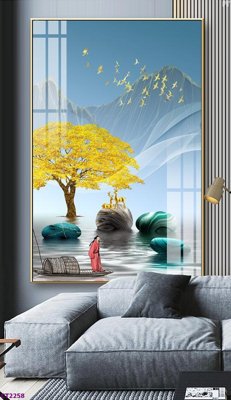 Tải file File tranh cây tiền tài lộc hoa đào tết CT2258 (gốc) in ấn chất lượng