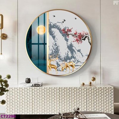 File in trần File tranh cây tiền tài lộc hoa đào tết CT2290 (bản gốc) 5D