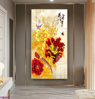 Hình ảnh file gốc in lụa File tranh cây tiền tài lộc hoa đào tết CT2315