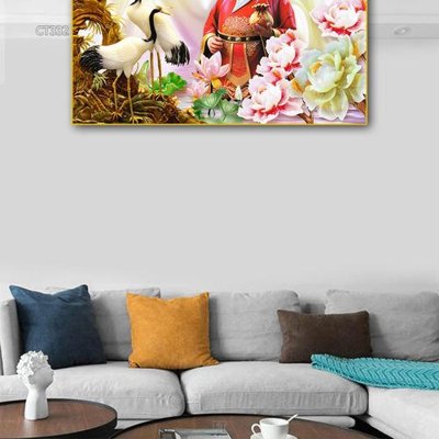 File gốc Tranh thần tài cây tiền CT332 (in lụa) hoa văn cổ điển