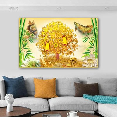 File tranh trang trí Tranh thần tài cây tiền CT368 (file gốc)