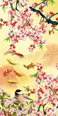 Hình ảnh file gốc in lụa File tranh hoa đào hoa mai tài lộc CT4046