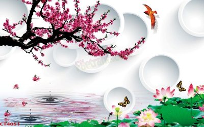 File gốc File tranh hoa đào hoa mai tài lộc CT4051 (in lụa) tranh phong thủy