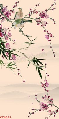 File tranh File tranh hoa đào hoa mai tài lộc CT4055 (bản gốc) in lụa 3D