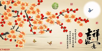 File tranh gốc File tranh hoa đào hoa mai tài lộc CT4059 (bản đẹp) độc quyền