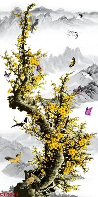 File gốc File tranh hoa đào hoa mai tài lộc CT4073 (in 3D) nghệ thuật