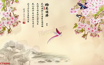 File gốc File tranh hoa đào hoa mai tài lộc CT4086 (in ấn) không giới hạn