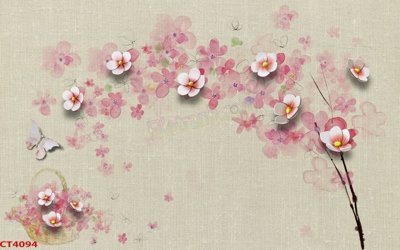 File gốc File tranh hoa đào hoa mai tài lộc CT4094 (phong cách) cổ điển