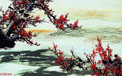 Ảnh gốc File tranh hoa đào hoa mai tài lộc CT4154 (độ nét cao) in mica