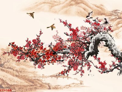 File tranh File tranh hoa đào hoa mai tài lộc CT4168 (ảnh gốc) chi tiết rõ ràng