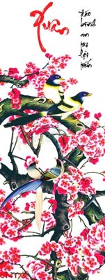 File gốc File tranh hoa đào hoa mai tài lộc CT4175 (chuẩn màu) cho in offset