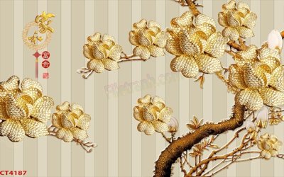 Ảnh gốc File tranh hoa đào hoa mai tài lộc CT4187 (nét căng) in mica
