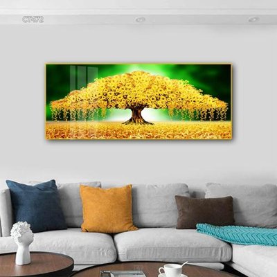 File gốc Tranh thần tài cây tiền CT472 (in lụa) hoa văn cổ điển