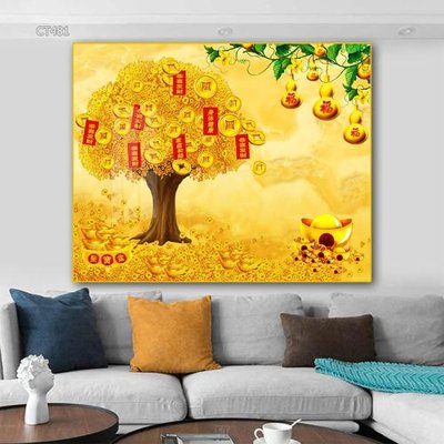 File tranh Tranh thần tài cây tiền CT481 (bản gốc) in lụa 3D