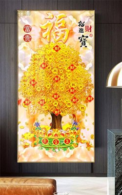 File in trần Tranh thần tài cây tiền CT516 (file gốc) xuyên sáng