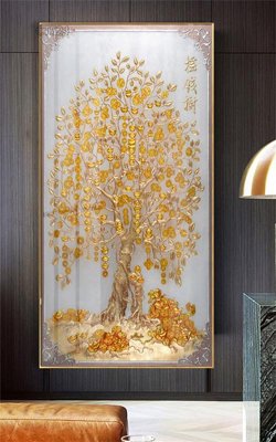 Download file gốc Tranh thần tài cây tiền CT524 (in mica) trong suốt