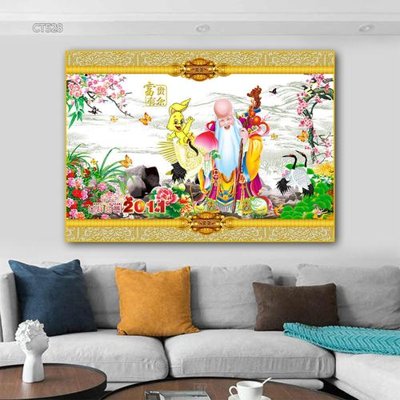 Ảnh gốc file in lụa Tranh thần tài cây tiền CT528 chi tiết