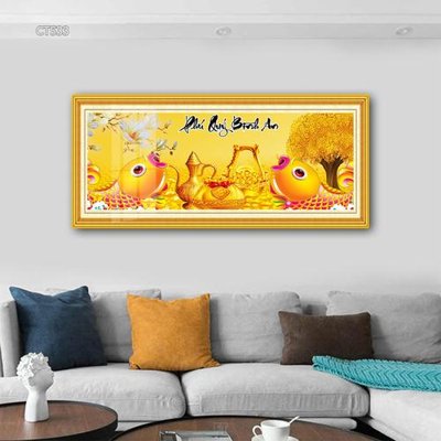 File in lụa Tranh thần tài cây tiền CT533 (phong cảnh) Tranh thần tài cây tiền CT533