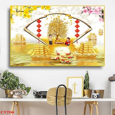 File PSD File tranh cây tiền tài lộc CT706 (gốc) tách lớp chi tiết
