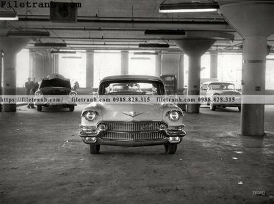 File gốc Cadillac Garage_ 1955 (in lụa) họa tiết 3D