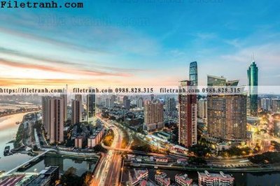 File gốc Canh dem thanh pho 463 (in lụa) tranh phong thủy