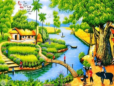 File in lụa File tranh đồng quê DQ110 (chất lượng cao) File tranh đồng quê DQ110