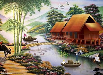 File gốc File tranh đồng quê DQ202 (in mica) làm bảng hiệu