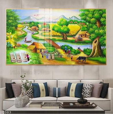 Ảnh gốc File tranh đồng quê DQ303 (độ nét cao) in tráng gương