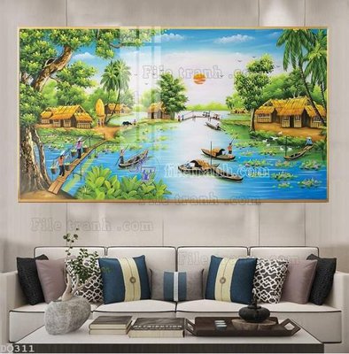 Ảnh gốc File tranh đồng quê DQ311 (nét căng) in mica