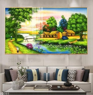 File in trần File tranh đồng quê DQ360 (bản gốc) mây trời