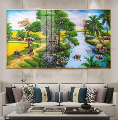 File PSD File tranh đồng quê DQ380 (gốc) tách lớp chi tiết