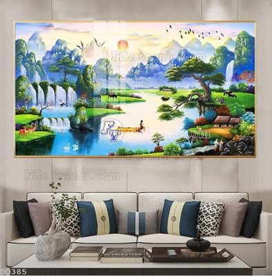 Tải file File tranh đồng quê DQ385 (gốc) chủ đề phong thủy