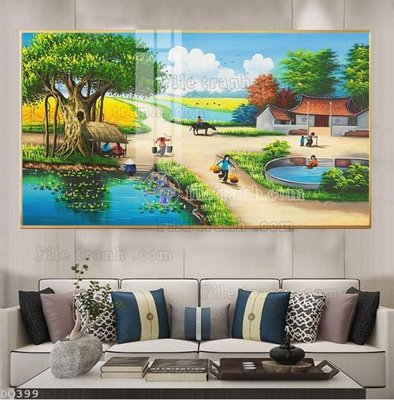 File gốc File tranh đồng quê DQ399 (in lụa) tranh mã đáo