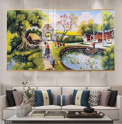 File gốc File tranh đồng quê DQ405 (in lụa) tranh mã đáo