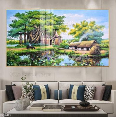 File in trần File tranh đồng quê DQ409 (file gốc) phong thủy