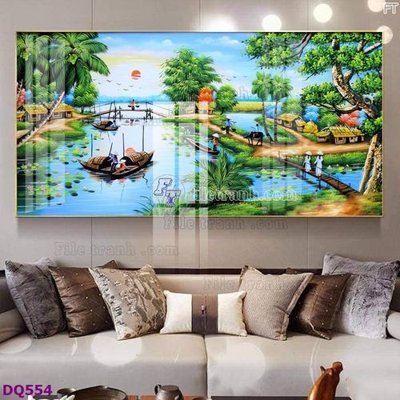 Hình ảnh file gốc in lụa File tranh đồng quê DQ554