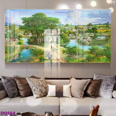 File gốc File tranh đồng quê DQ564 (in lụa) tranh mã đáo