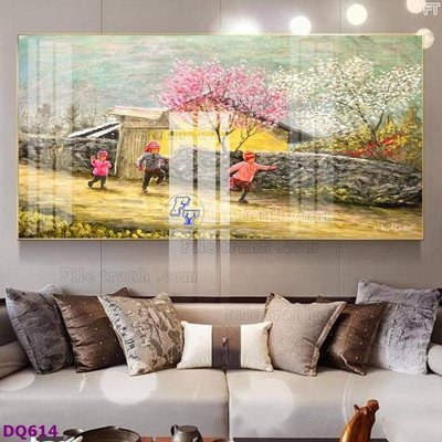 File tranh File tranh đồng quê DQ614 (bản gốc) in lụa 3D