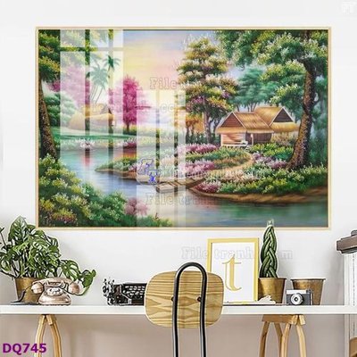 File gốc File tranh đồng quê DQ745 (in lụa) hoa văn cổ điển