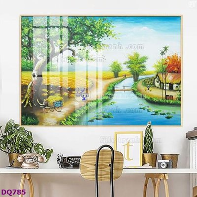 File in mica File tranh đồng quê DQ785 (bản gốc) làm vách ngăn