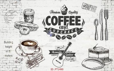 Tải file File psd tường quán cà phê FT1490 (gốc) làm file tranh quảng cáo