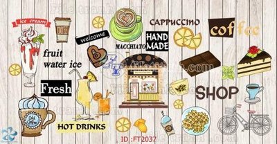 Download file gốc File psd tường quán cà phê FT2037 (in lụa) nghệ thuật