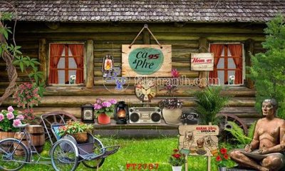 Download file gốc File psd tường quán cà phê FT2707 (in lụa) tranh 3D