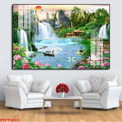 File PSD Tranh sơn thủy thác nước FTPT2019 (bản gốc) dễ dàng edit