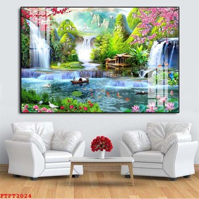 Tải file Tranh sơn thủy thác nước FTPT2024 (PSD) cho in tranh kính