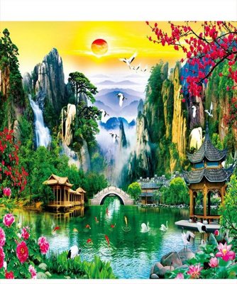 Tải file Tranh sơn thủy thác nước FTPT2026 (gốc) chủ đề tâm linh