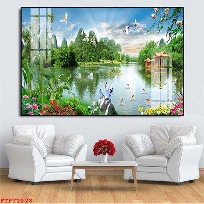 File tranh in trần 3D Tranh sơn thủy thác nước FTPT2028 (ảnh gốc)